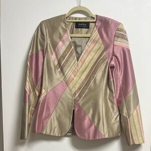 Dana Buchman Tan Pink Patchwork Raw Silk Women's Blazer Small 2